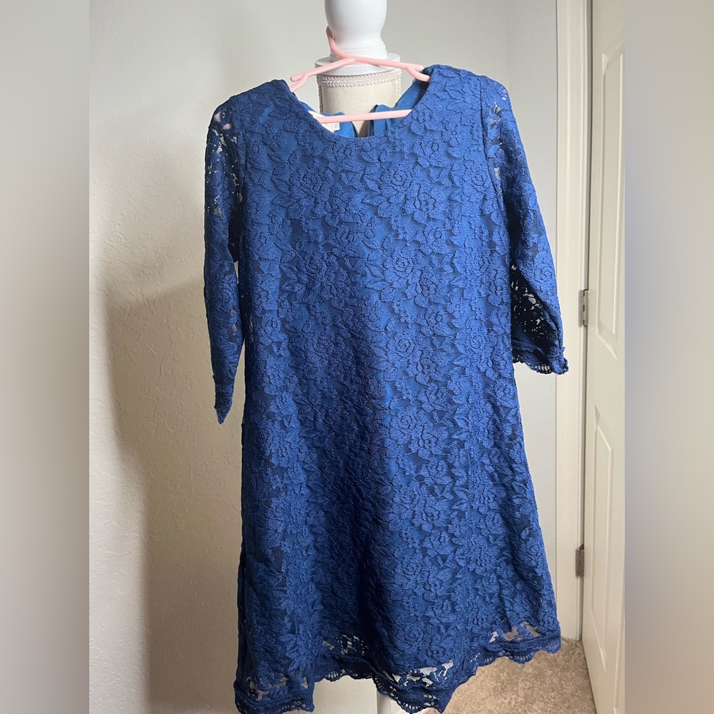 April Girl Lace Dress 3/4 Sleeve Dress Blue Size 7/8
